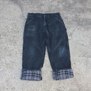 Carhartt B111 BLK Flannel Lined Duck Dungaree Pants Black Jeans Size 34x30